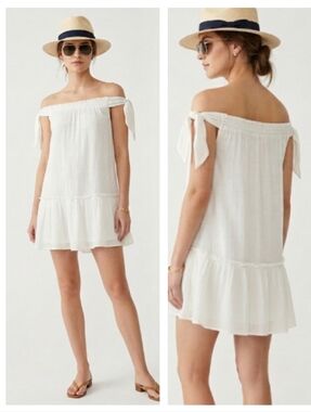 BCBGMaxAzria Beckie Off Shoulder White Dress Gauzy Resortwear Beach